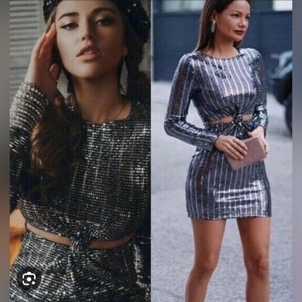 🖤NWT Zara Sequin Knotted Mini Dress🤍